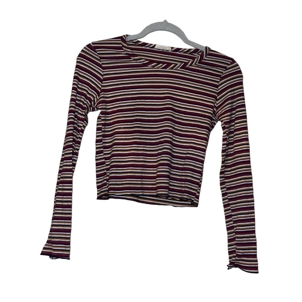 Women’s Long Sleeve Striped Crop Top  Sz M